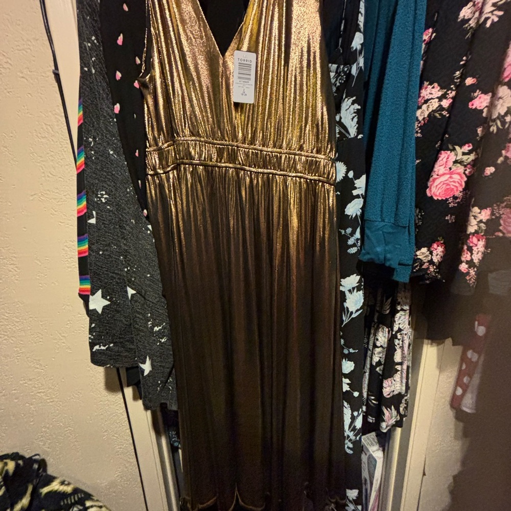 Torrid Gold and Black Midi Sundress V-Neck Cocktail - Picture 6 of 7